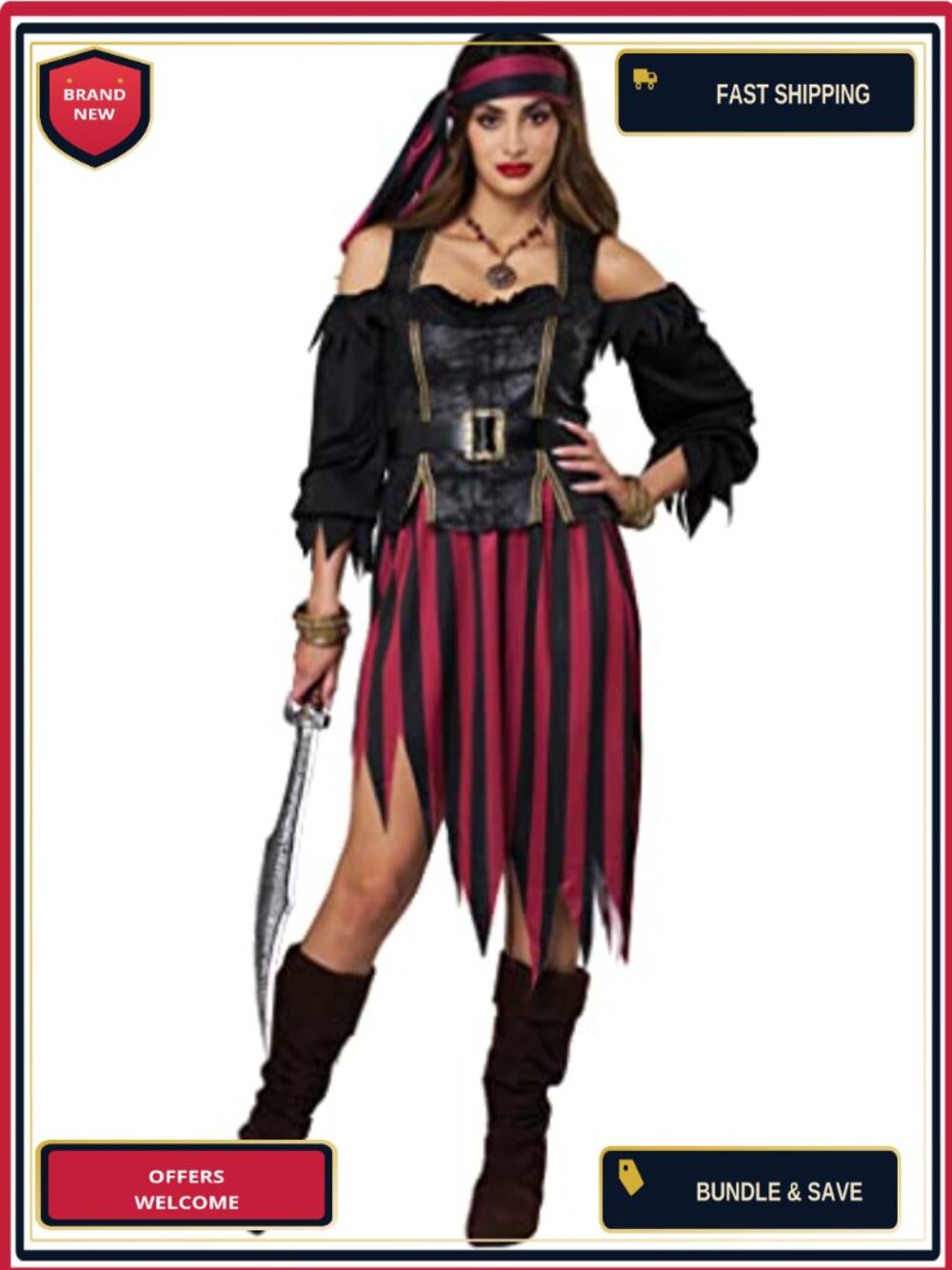 Queen of the High Seas Buccaneer Costume Vest Skirt Belt M